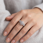 925 Sterling Silver Marquise Diamond Flower Ring for Women